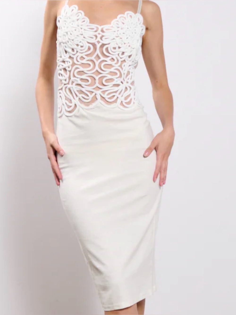 White Embroidered Bodice Linen Dress